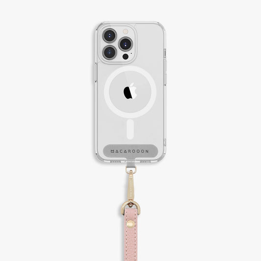 Coque transparente pour iPhone 13 Pro avec dragonne en cuir