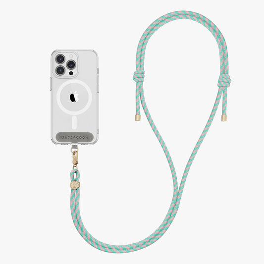 Coque transparente pour iPhone 15 Pro avec bandoulière en corde