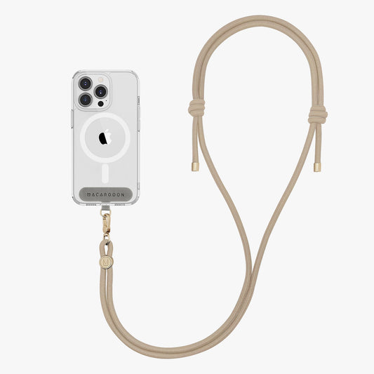 Coque transparente pour iPhone 15 Pro avec bandoulière en corde