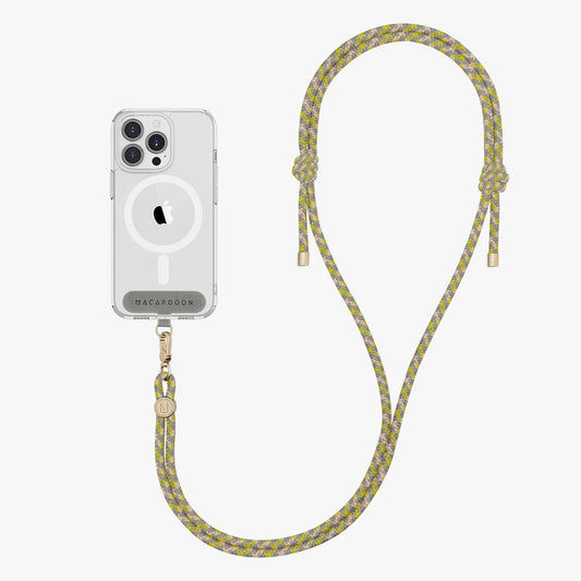Coque transparente pour iPhone 15 Pro avec bandoulière en corde