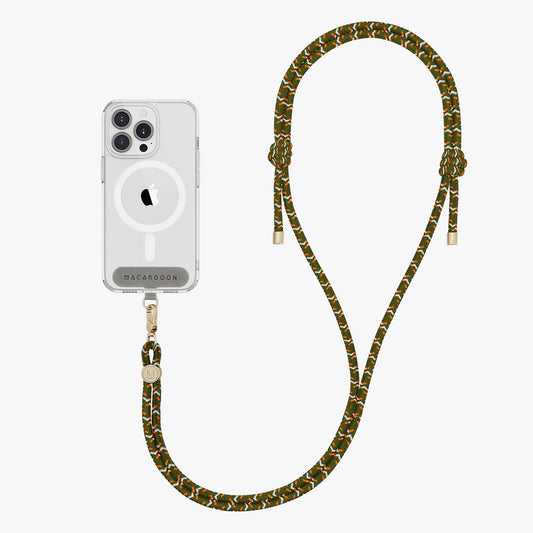 Coque transparente pour iPhone 15 Pro avec bandoulière en corde