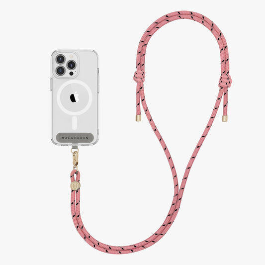 Coque transparente pour iPhone 15 Pro avec bandoulière en corde
