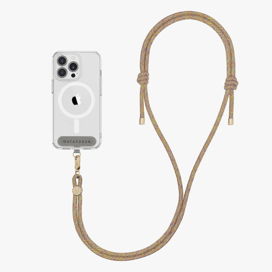 Coque transparente pour iPhone 15 Pro avec bandoulière en corde