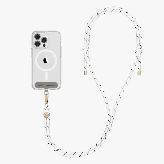 Coque transparente pour iPhone 15 Pro avec bandoulière en corde