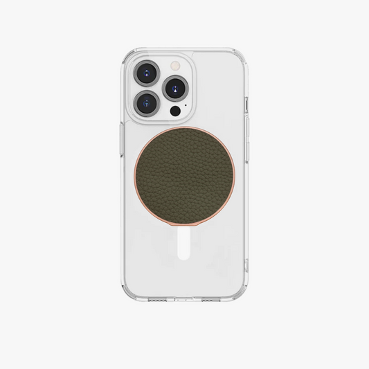 iPhone 16 Pro MagSafe HD Clear Case with Grippit Leather Grip Stand
