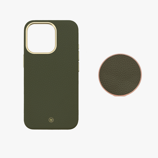 iPhone 16 Pro MagSafe Leather Case with Grippit Grip Stand