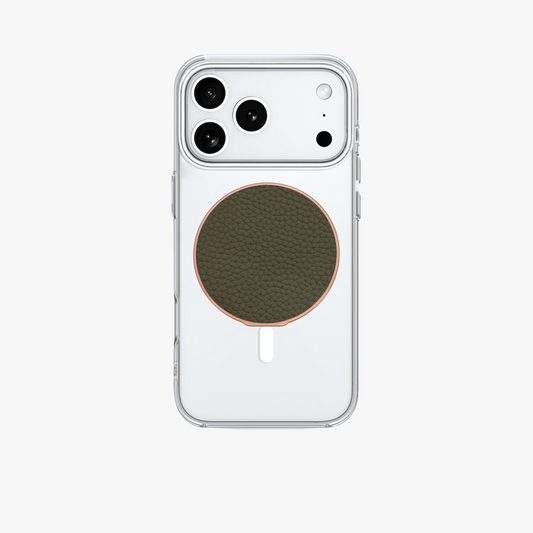 iPhone 17 Pro MagSafe HD Clear Case with Grippit Leather Grip Stand