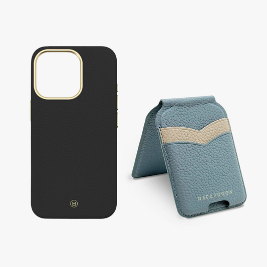 iPhone 15 Pro Leather MagSafe Case + Leather MagSafe Wallet Stand with Mirror