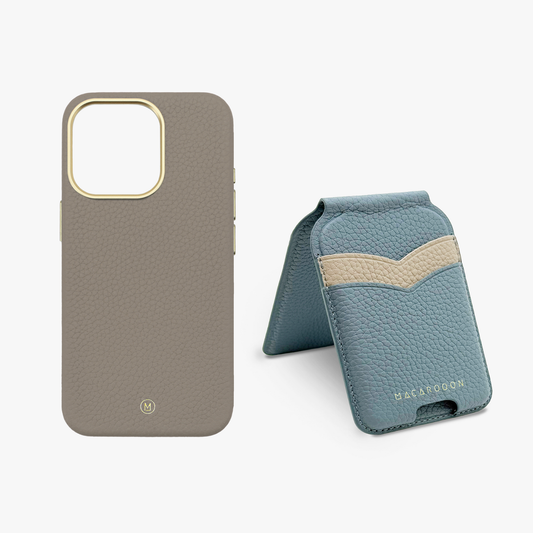 iPhone 15 Pro Leather MagSafe Case + Leather MagSafe Wallet Stand with Mirror