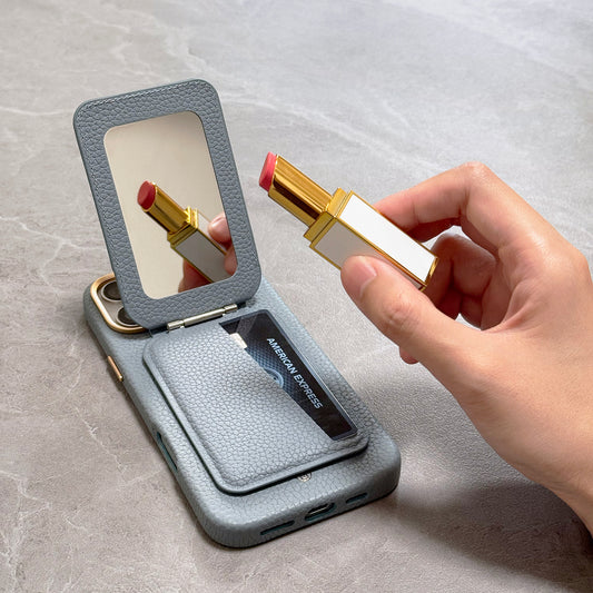 Leather MagSafe Wallet Stand with Mirror