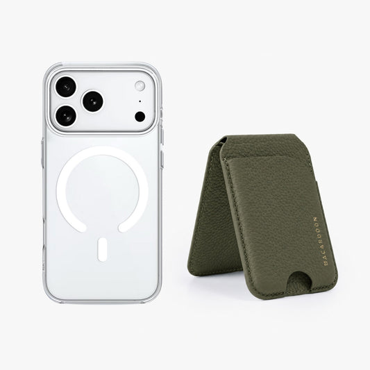 iPhone 18 Pro HD Clear MagSafe Case + FlexStand Leather MagSafe Wallet