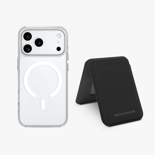 iPhone 17 Pro HD Clear Case + Leather MagSafe Wallet with Stand