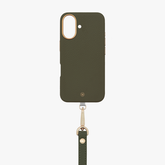 Étui MagSafe en cuir avec dragonne en cuir pour iPhone 16 Pro