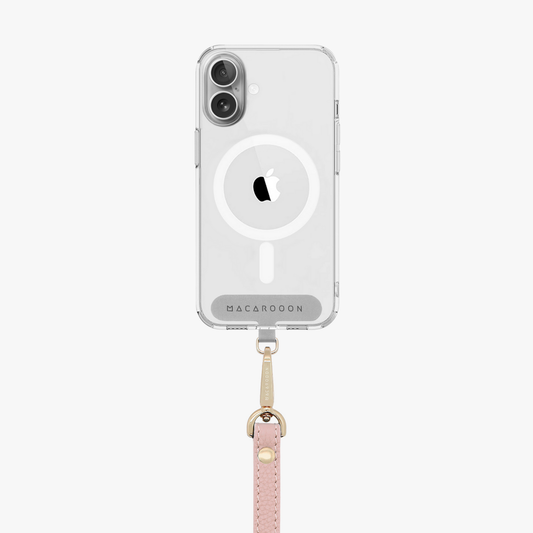 Coque transparente pour iPhone 16 Pro avec dragonne en cuir