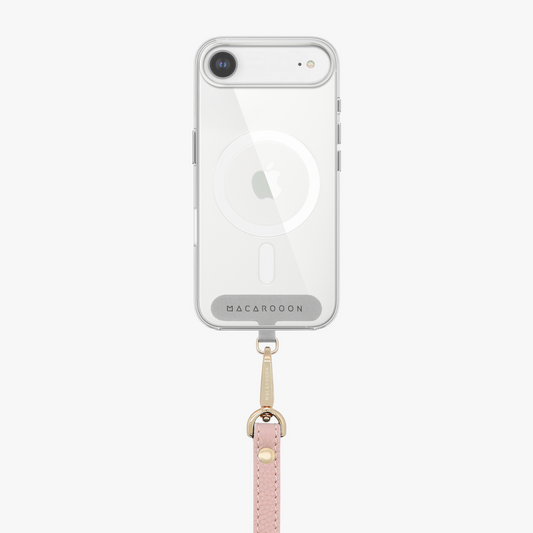 Coque transparente pour iPhone 16 Pro avec dragonne en cuir