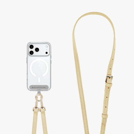 iPhone 18 Pro Clear Case with Crossbody Leather Strap