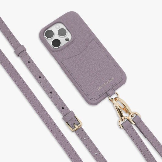 Étui à cartes en cuir avec bandoulière en cuir pour iPhone 15 Pro