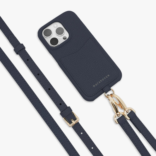 iPhone 16 Pro Leather Sling Card Case with Crossbody Leather Strap