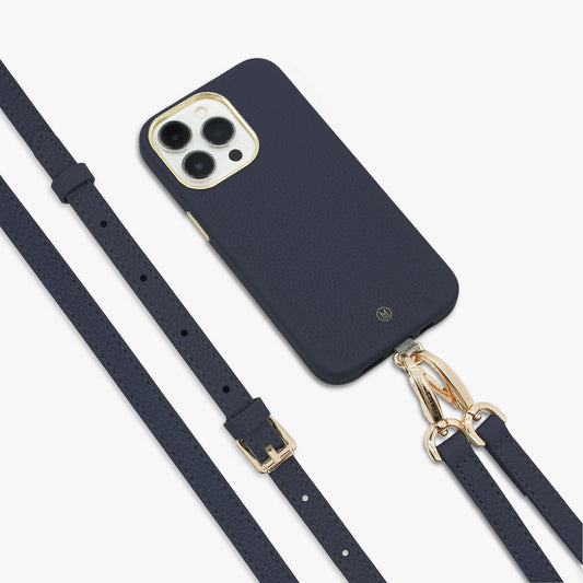 Étui MagSafe en cuir avec bandoulière en cuir pour iPhone 15 Pro