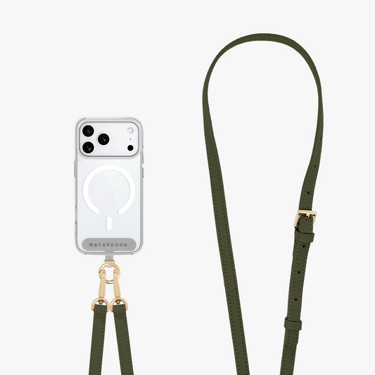 iPhone 17 Pro Clear Case with Crossbody Leather Strap