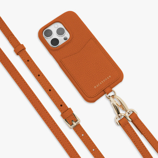 iPhone 15 Pro Leather Sling Card Case with Crossbody Leather Strap