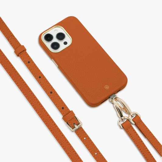 iPhone 15 Leather Case with Crossbody Leather Strap