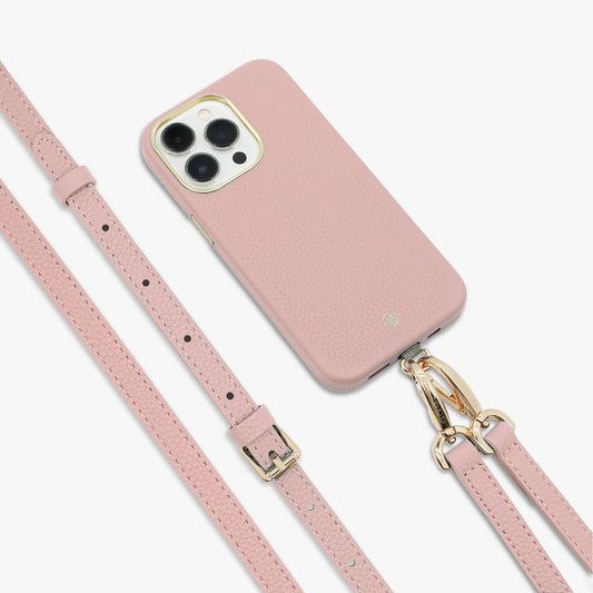 iPhone 15 Plus Leather Case with Crossbody Leather Strap